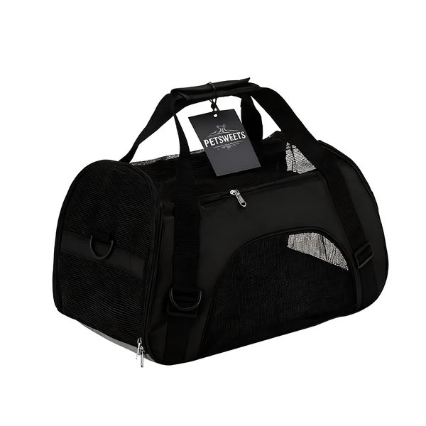 Black Soft-Sided Foldable Pet Carrier Bag Portable Pets Travel Carriers - L