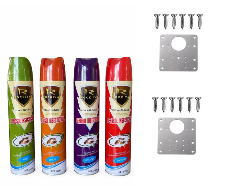 Fragranced Insecticide Spray Combo including 4 Cans and 2 Cupboard Hinges