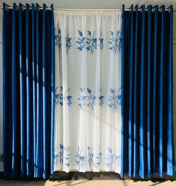 Navy Blue Cloudy Eyelet Curtain &amp; Lace image
