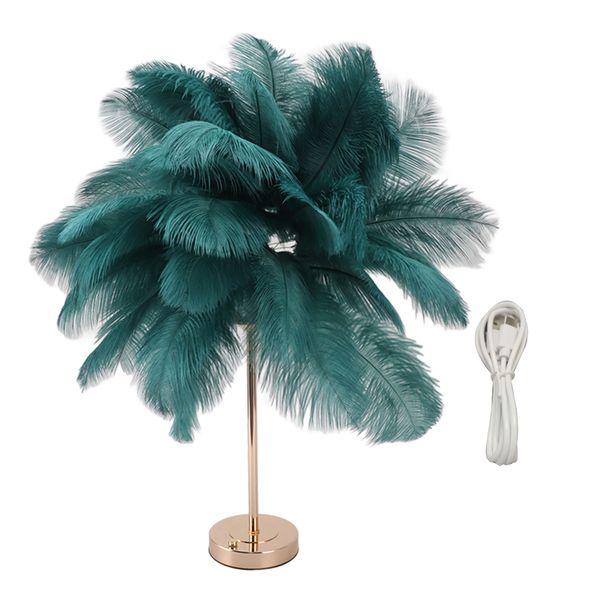 Dark Green Rechargeable Ostrich Feather Bedside Lamp