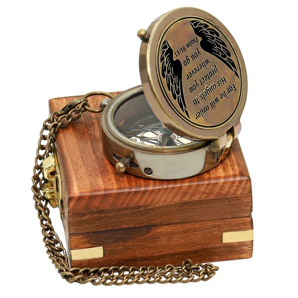 Antique Compass Brass Nautical collectible with wooden box