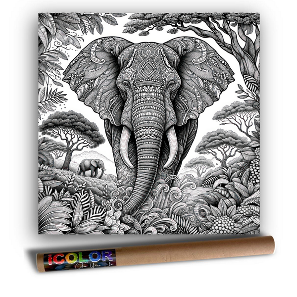 iColor Large Colouring Poster TRIBAL ELEPHANT