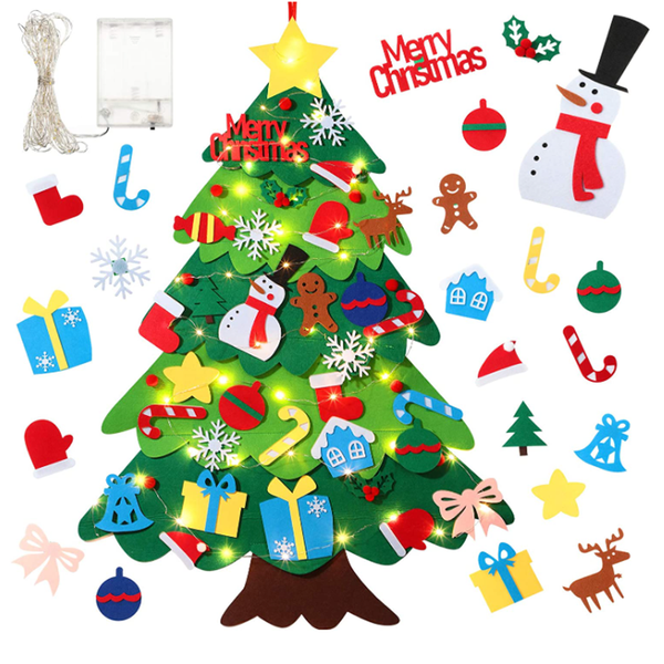 DIY Christmas Felt Tree Set with 32 Pieces Ornaments and LED String