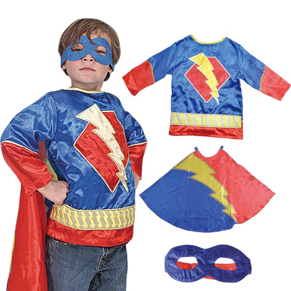 Superhero Costume with Cape &amp; Eye Mask - Role Play, Pretend Outfit for Kids