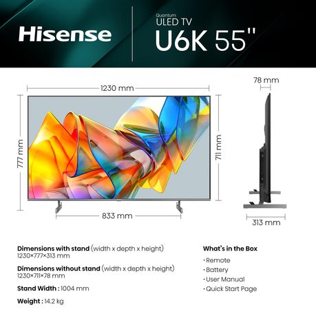 Buy Hisense U6K Series 55-Inch 4K UHD Smart ULED TV 55U6K Black Online -  Shop Electronics & Appliances on Carrefour UAE