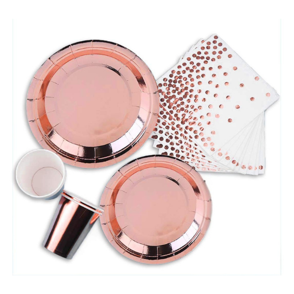Rose Gold Polka Dot Party Decor - 50pc - Rose Gold &amp; White - Table Decor