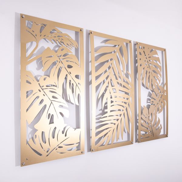 Golden Tropical Leaves Raised Metal Wall Art Home Décor 131 x 81 cm