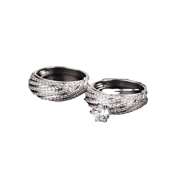 Diamond-Studded 2-Piece Ring Set - Women's Engagement &amp; Wedding