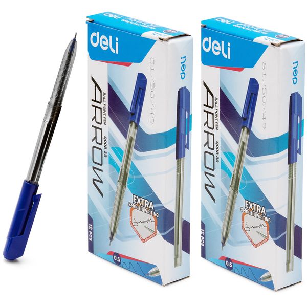 Deli 24 Pack Ballpoint Pen Blue Ink Rollerball Fine 0.5 mm Smooth Writing