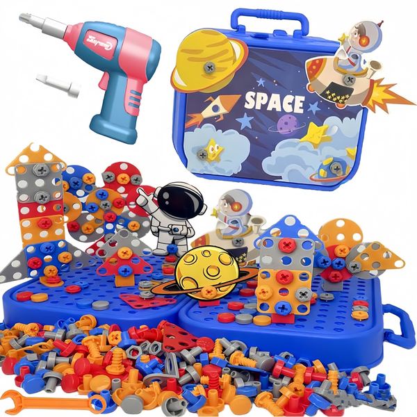 351 Piece Play Toolbox Set Kid Construction Drill Toy Kit with Fix Tool Box