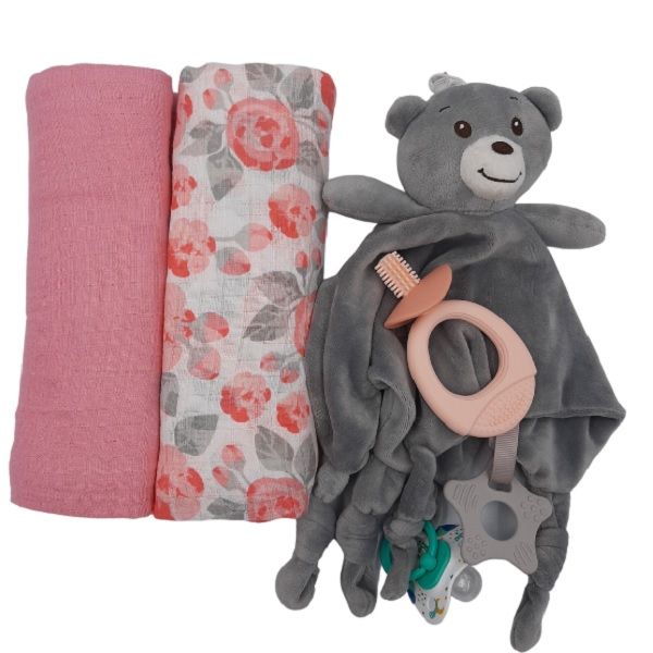 Gift Set for Baby Girl - Peach and Grey