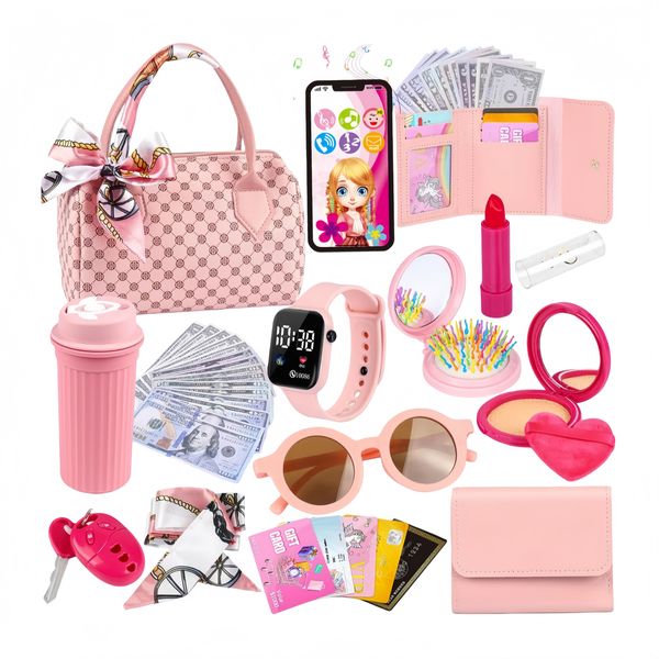 Play Purse Set for Little Girls, Pretend Makeup, Princess Toys