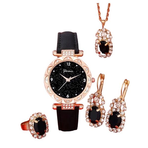 Quartz Watch Metal Butterfly Bracelet Jewelry - 4 Pieces Set