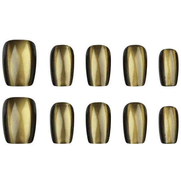 30 Piece Glossy Metallic Press-On Fake Nails Set - Short Square