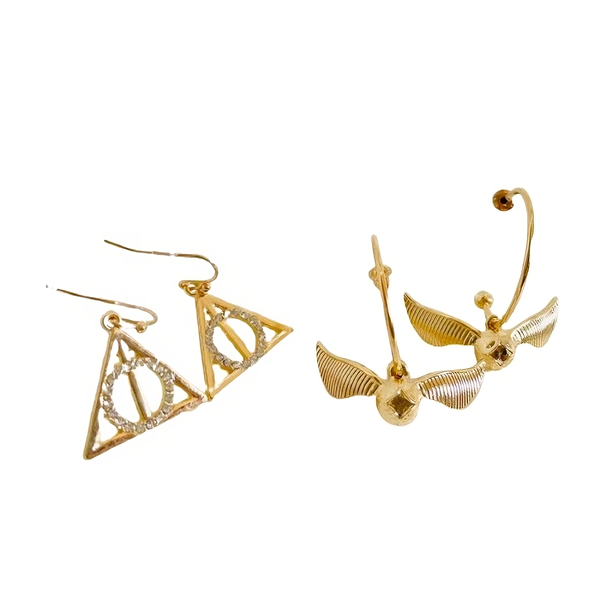 Harry Potter Deathly Hallows and Golden Snitch Earrings Set