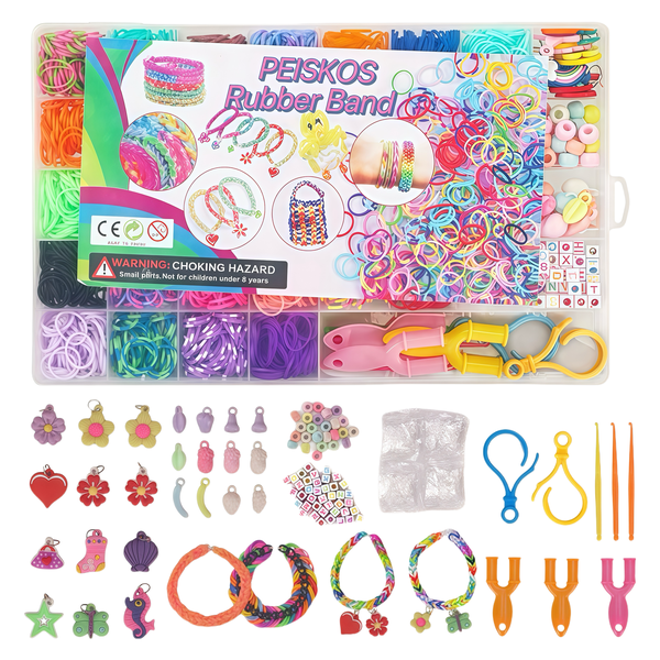 PEISKOS 3000+ DIY Craft Rubber Band Bracelet Kit with Storage Box for Kids