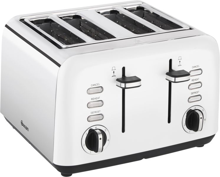 Swan Townhouse White Stainless Steel Electronic 4 Slice Toaster