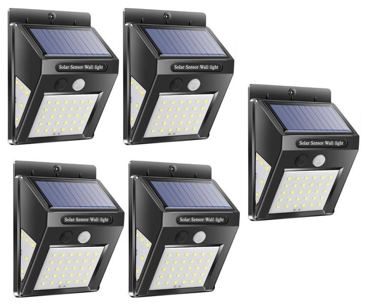 Solar Powered 40 LED Wall Light - 5 Pack