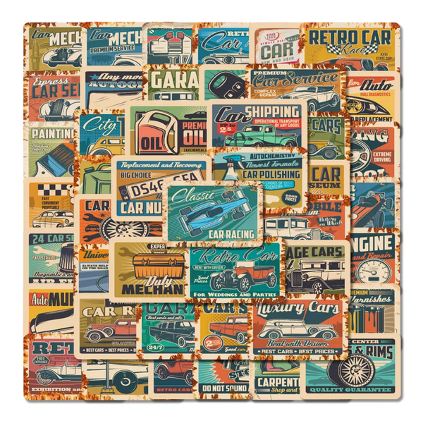 Rusty/ Old School Style Vintage Car Racing Stickers (54 Piece)