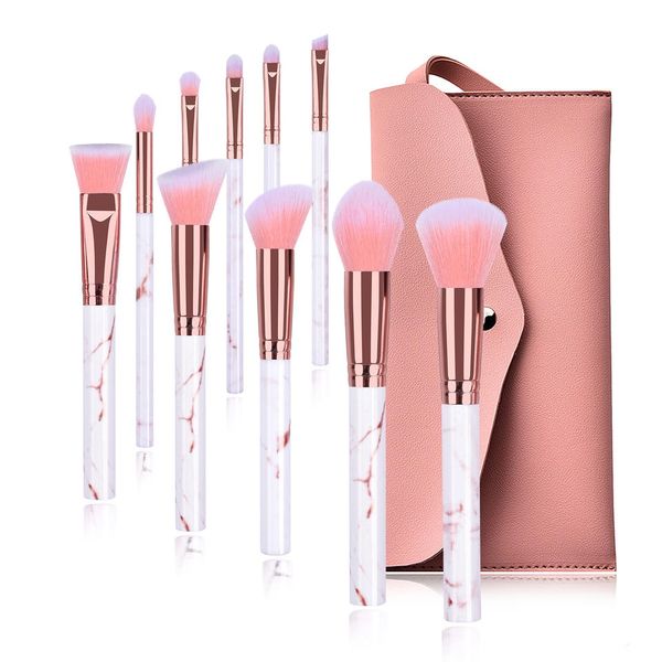 Makeup Brush Set With Bag 11 Pieces Marble