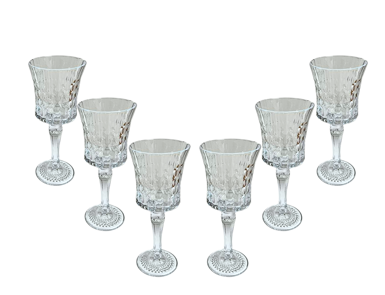 Crystal Vintage Clear Wine Glasses - Diamond Cut - Set of 6
