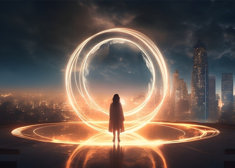 Wall Art Canvas - Woman Standing In Front Of Perfect Light Circle At Night