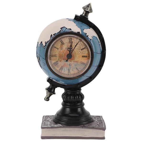 Globe Clock Desk Ornament Resin World Map Clock with Coin Saving Bank Blue