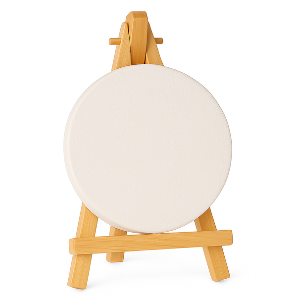 Mini Circle/Round Canvas with Wooden Easel-,10 x 10cm-12 x Sets