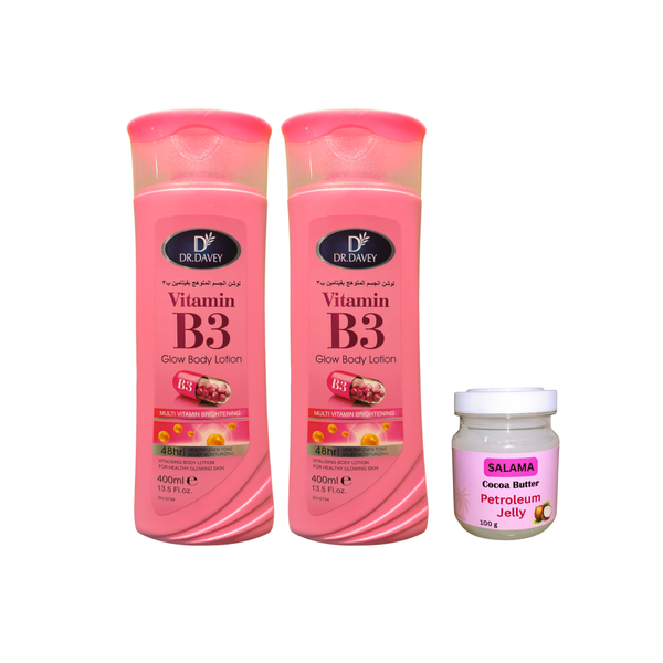 Pack of 2 Vitamin B3 Glow Body Lotion &amp; Salama Petroleum Jelly