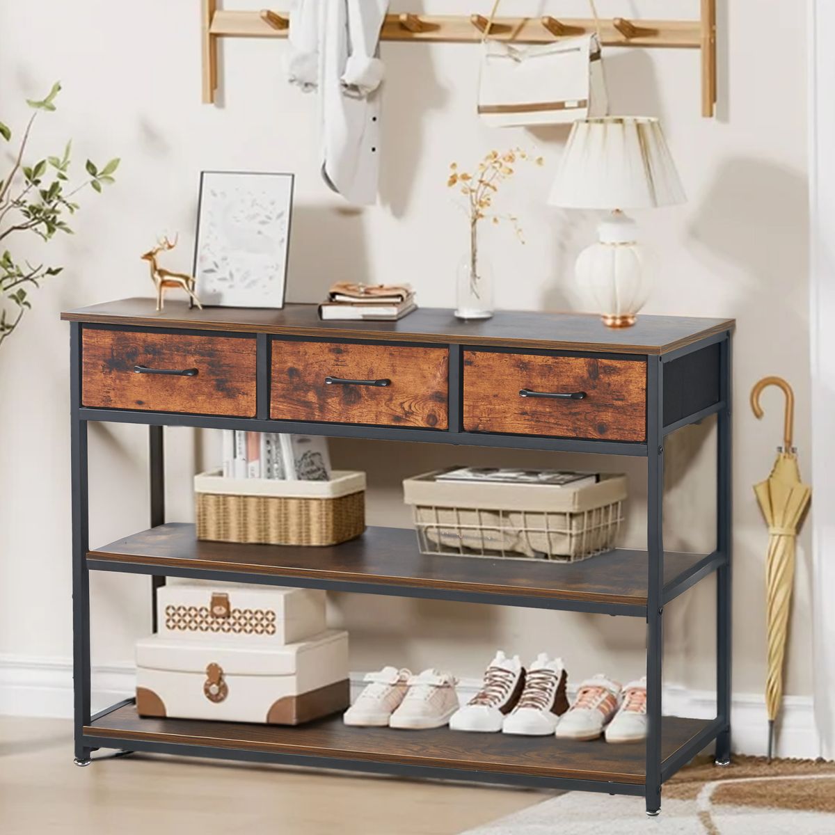 Storage Shelf Console Table Entryway Shoe Rack 3 Drawers Chest of Cabinets