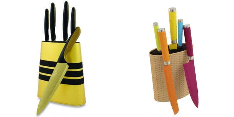 Grunwerg Gold Titanium Coated and Colour Knife Sets with Knife Block