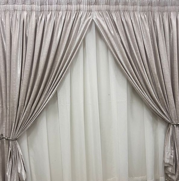 Ready made Light Cream Taped Curtain - W 400cm x H 230cm