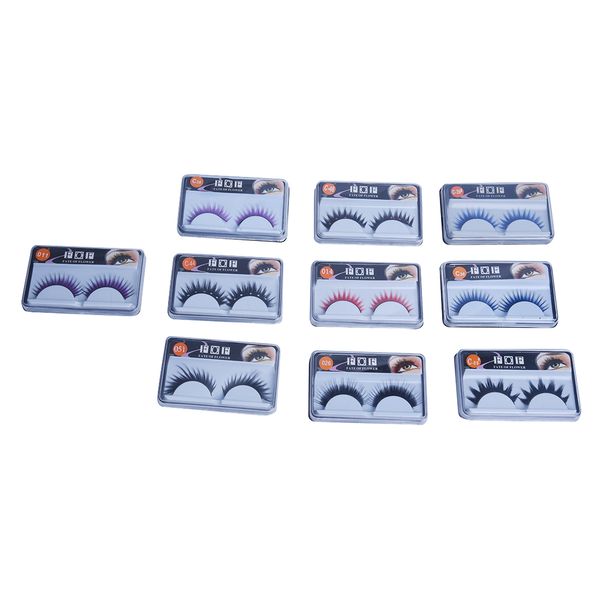 10 Pair Color False Eyelashes Eyelash Makeup Party Halloween