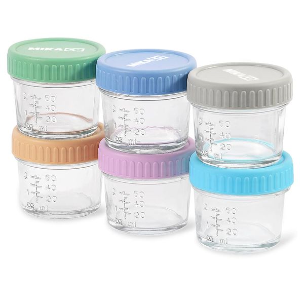 MIkaco 6PCS Baby Food Storage Glass Jars - Leak-Proof Reusable Containers