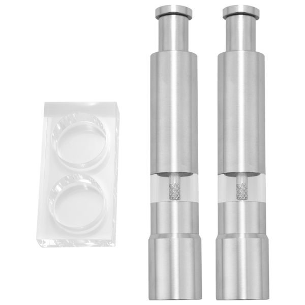 Salt and Pepper Grinder Set of 2, Stainless Steel Push-Button Glass