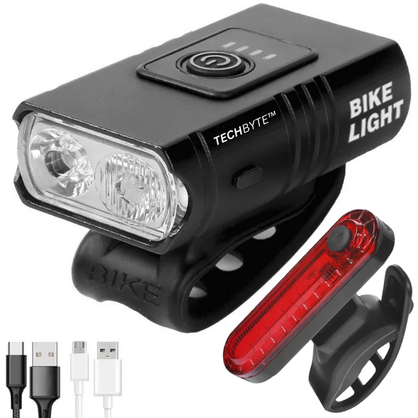 TechByte Cycling/Bike Light Set -Front &amp; Rear-1500 Lumens -USB Rechargeable