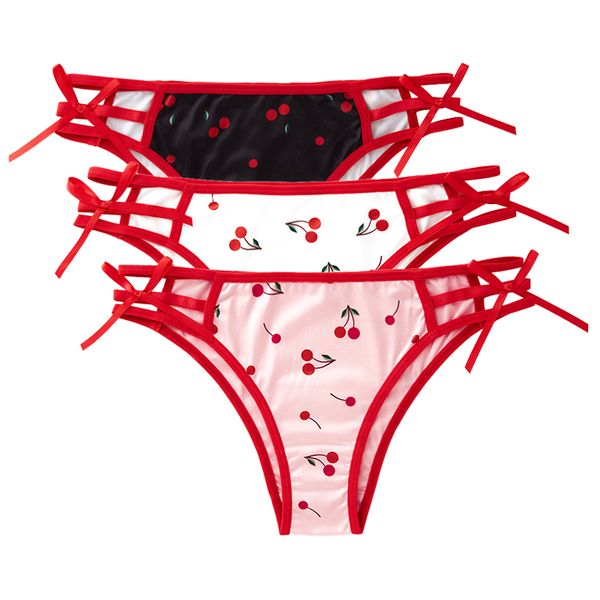 Cherry Print Low-Waist Bikini Panties Set - Pack of 3