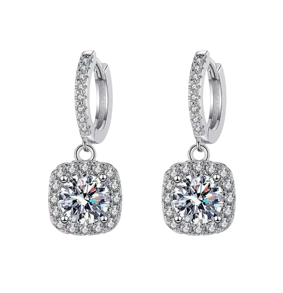 925 Sterling Silver Square Shaped Drop Hoop Earrings