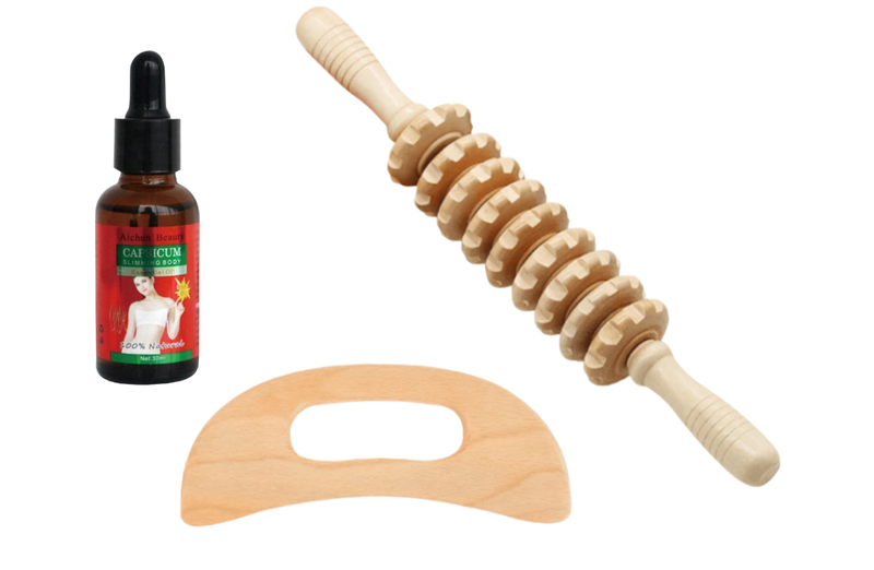 Anti-Cellulite Maderotherapy Wooden Roller,Body Gua Sha Tools &amp;Slimming Oil