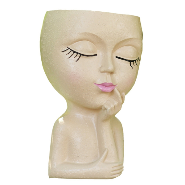 Cute Head Flower Pot/Face Flower Pot for Indoor Plants Khaki