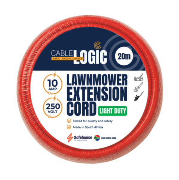 Cable Logic 20m Light-Duty Lawn Extension Cord - Red - Safehouse endorsed