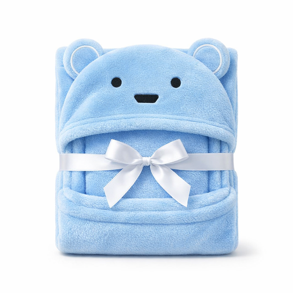 BUGFLY Ultra-Soft Plush Hooded Baby Blanket - Blue Bear