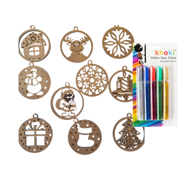 11-Piece Christmas Tree Ornaments &amp; Glitter Glue to Paint &amp; Decorate