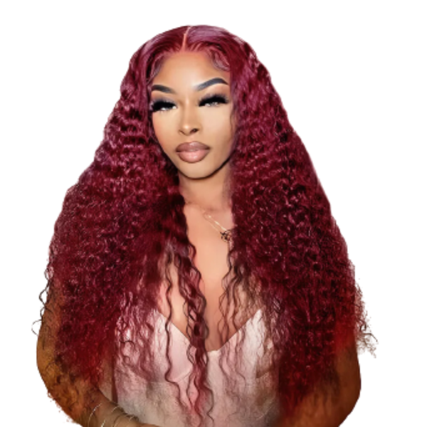 Full Frontal Curly Maroon Brazilian Hair Wig "26".