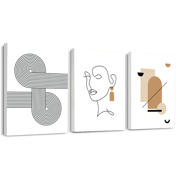 A3 Wall Art Prints on White Veneered Chipboard - Mid Century Modern - Set of 3