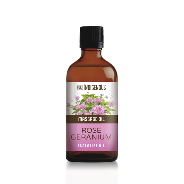 Pure Indigenous Rose Geranium Massage Oil 100ml - Mood-Lifting &amp; Nourishing