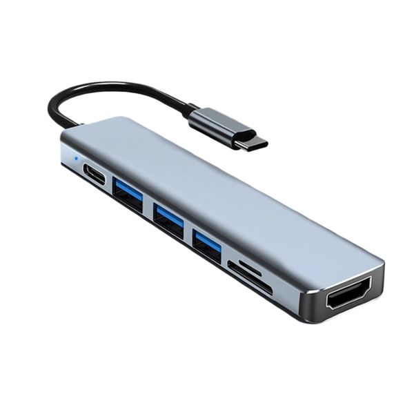 7-in-1 Type C USB Hub with 4K HDMI, PD 87W, SD/TF Reader for Laptop PC
