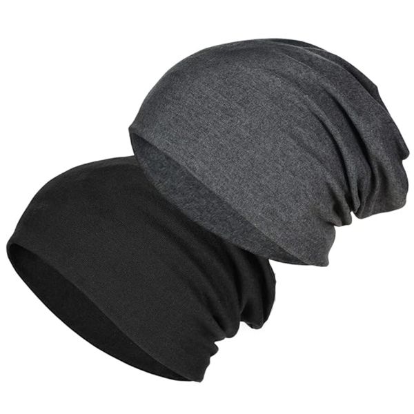 2 Pack Soft Cotton Slouchy Hats, Stretchy Beanie Hats, Baggy Skull Cap