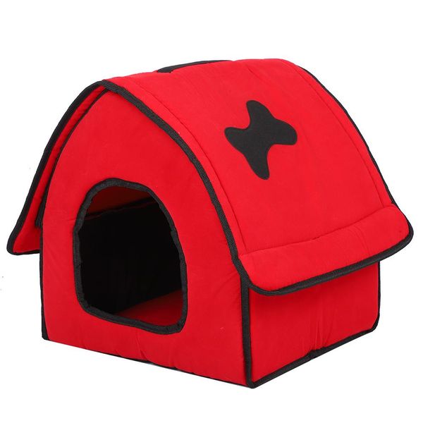 Red Foldable Pet House with Soft Mat for Small Dogs and Cats