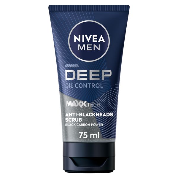NIVEA MEN DEEP Face Scrub with MaxxTech Black Carbon, Exfoliating Gel, 75ml